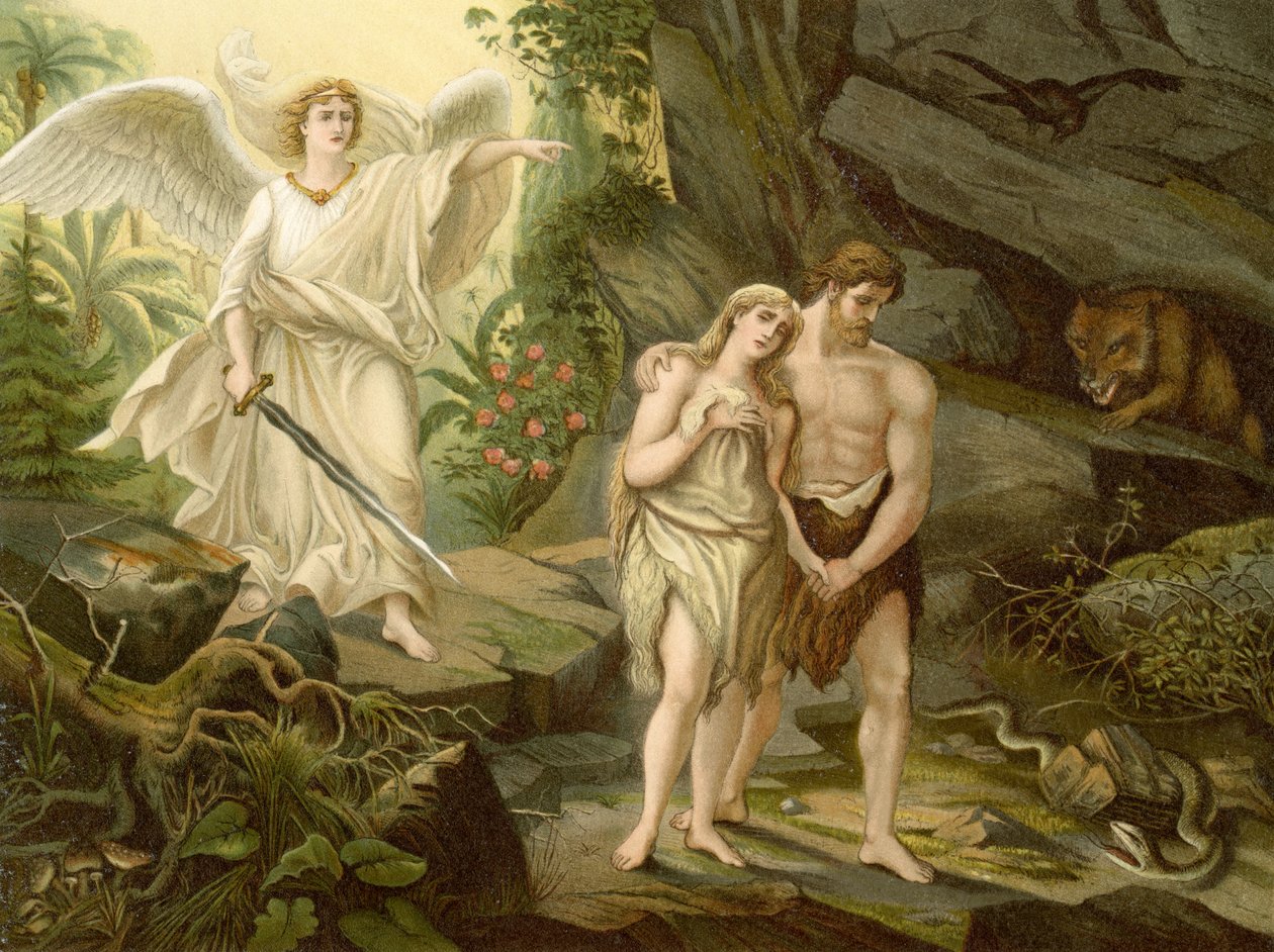 Uddrivelsen fra paradis (farve litho) af Wilhelm Ebbinghaus