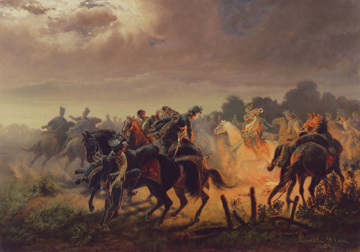 Night Alert, forpost for husarer under den italienske kampagne 1848-49, 1862 af Wilhelm Emele