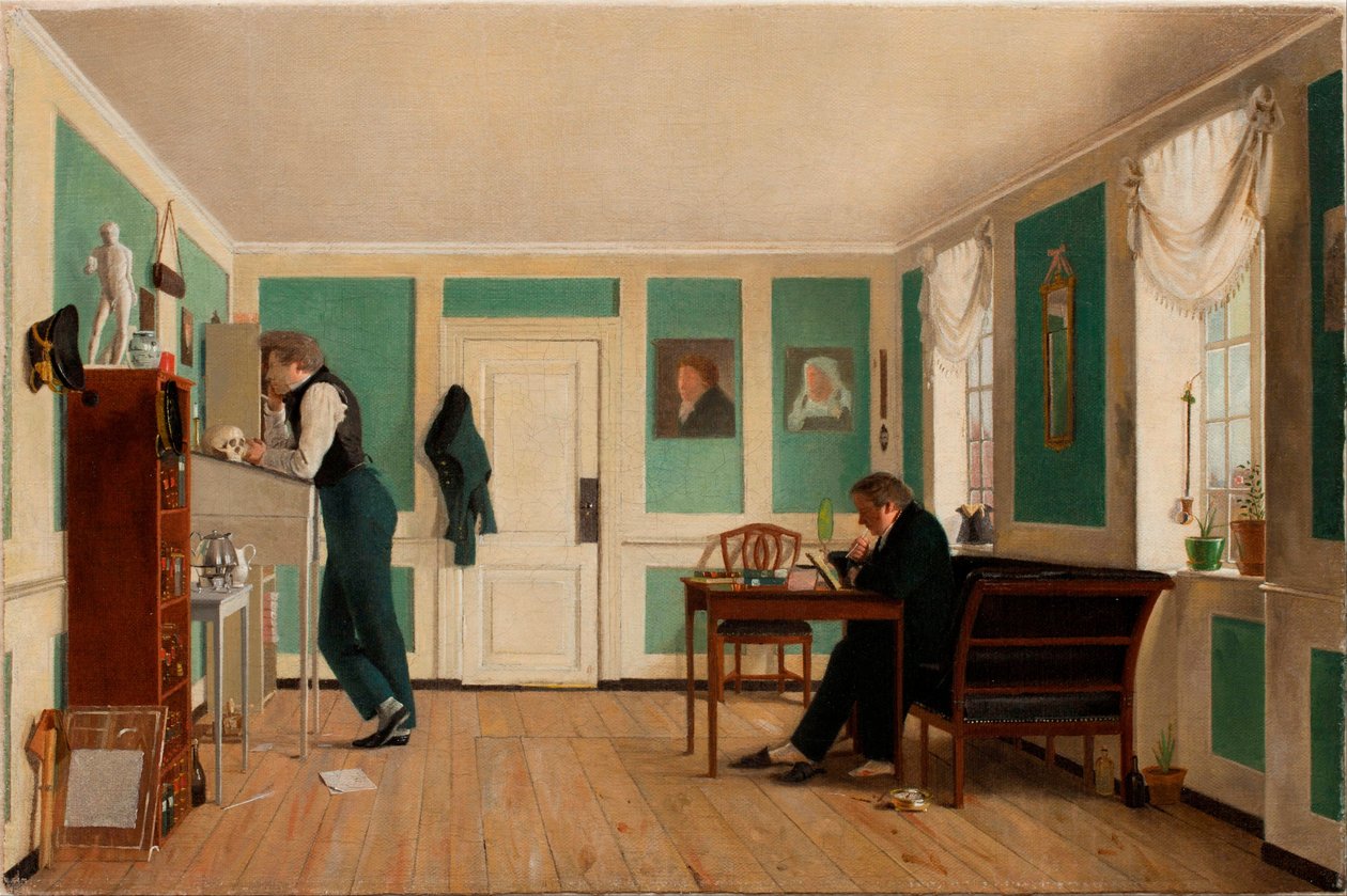 Interiør fra Amaliegade, kaptajn Carl Ludvig Bendz stående og Dr. Jacob Christian Bendz siddende af Wilhelm Ferdinand Bendz