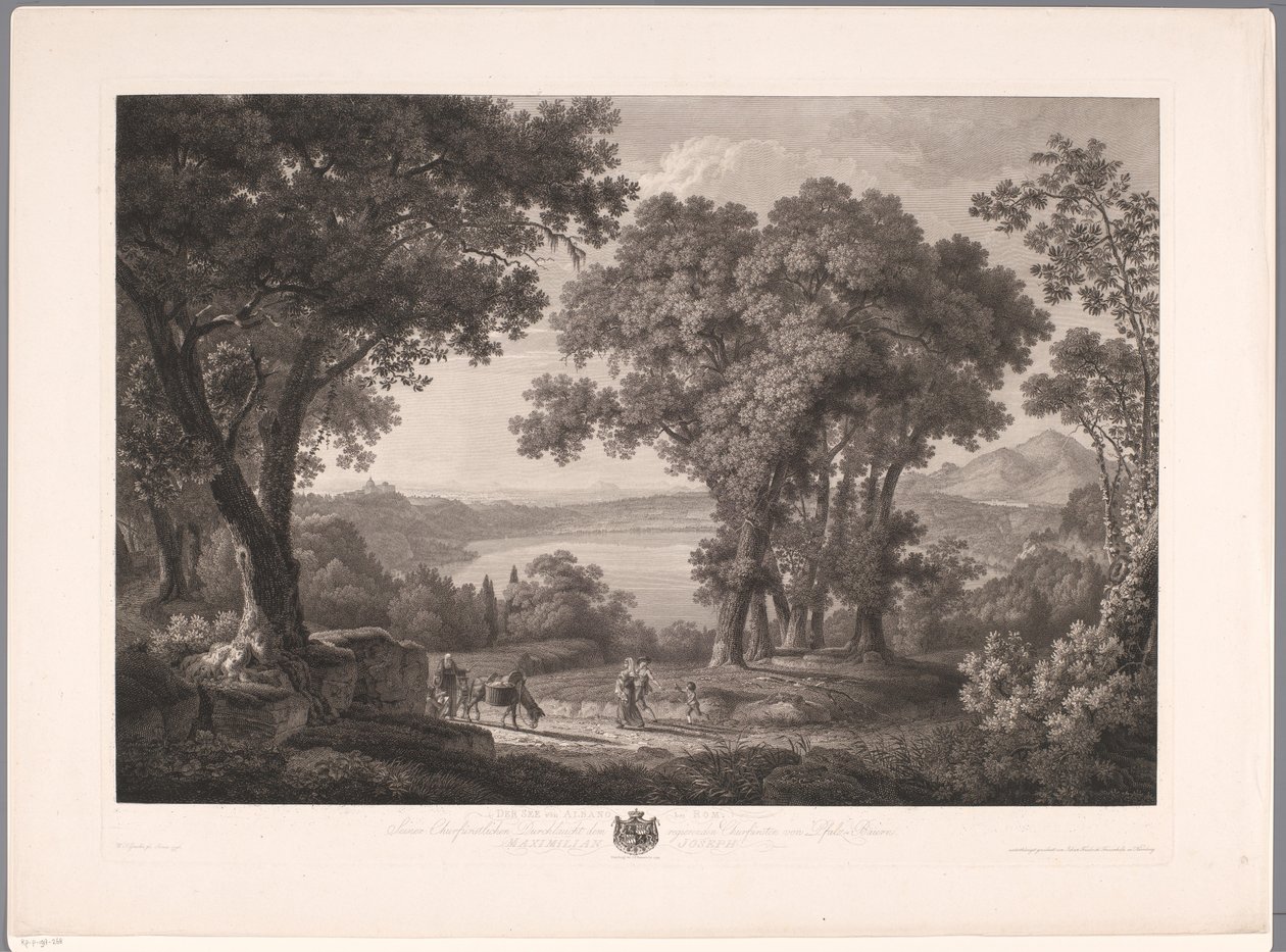Udsigt over søen Albano nær Rom Der See von Albano dei Rom (titel på objekt) af Wilhelm Friedrich Gmelin