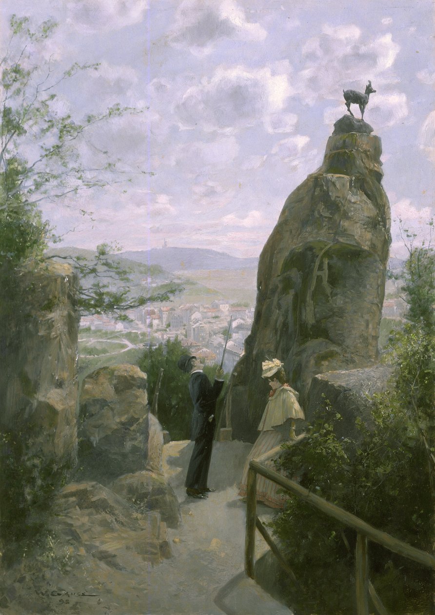 Gemse am Hirschensprung (gemsene på kronhjortens spring) af Wilhelm Gause