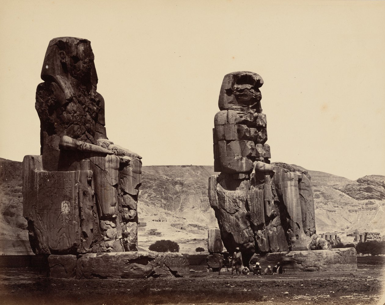 Memnons kolosser ved Theben, ca. 1859 (foto) af Wilhelm Hammerschmidt