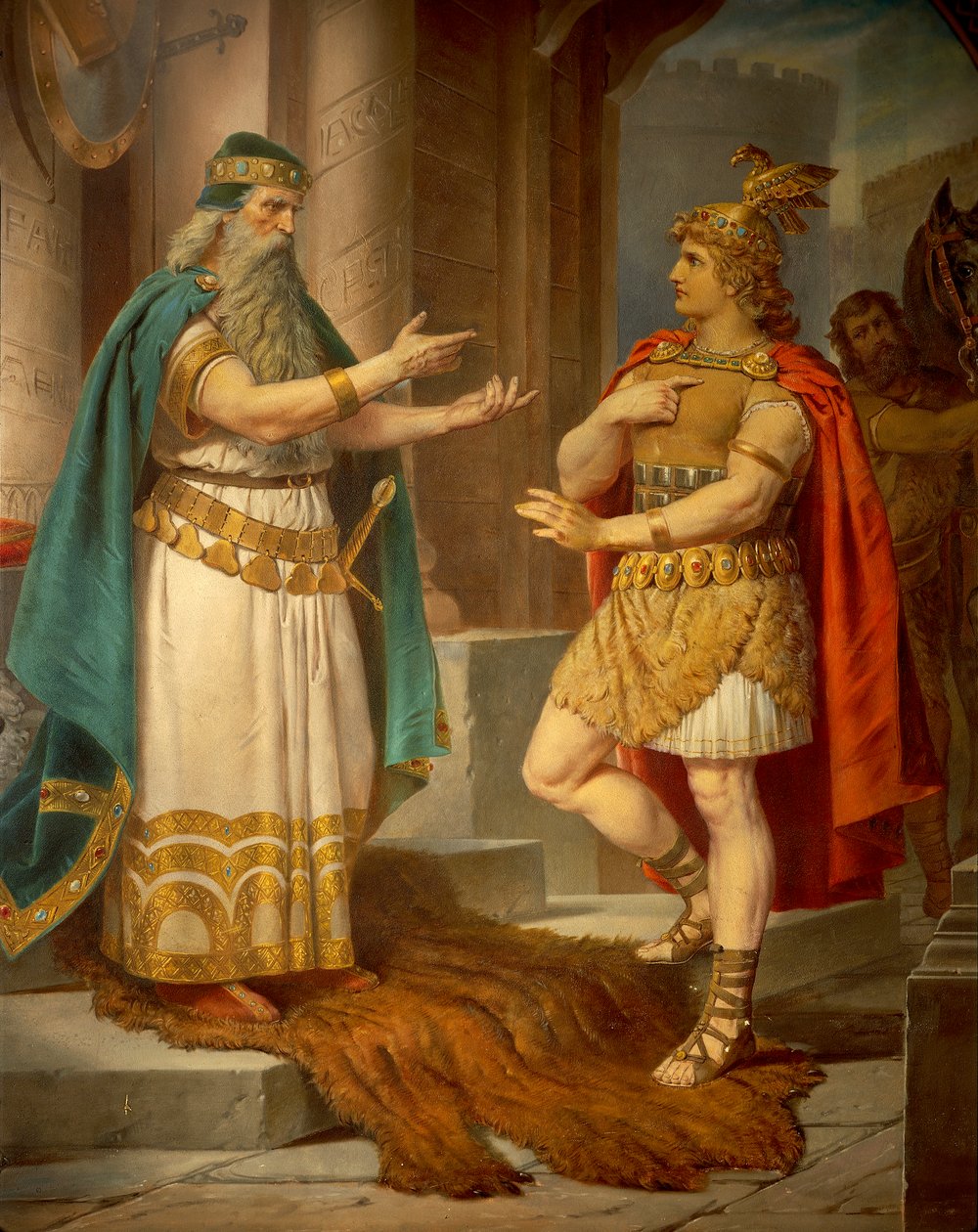 Kong Sigurd møder den kloge eremit Grypin, fra Sigurd-sagaen, Nederste sal, ca. 1882-83 (vægmaleri) af Wilhelm Hauschild