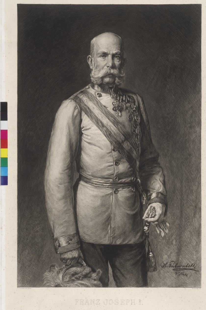 Franz Joseph I i feltmarskallens gallauniform, galla-hatten i den opslåede af Wilhelm Hecht