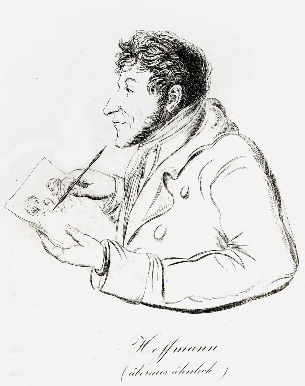 Selvportræt af Hoffmann, der forestiller sig selv ved at lave et selvportræt (sort foto) af Wilhelm Hoffmann