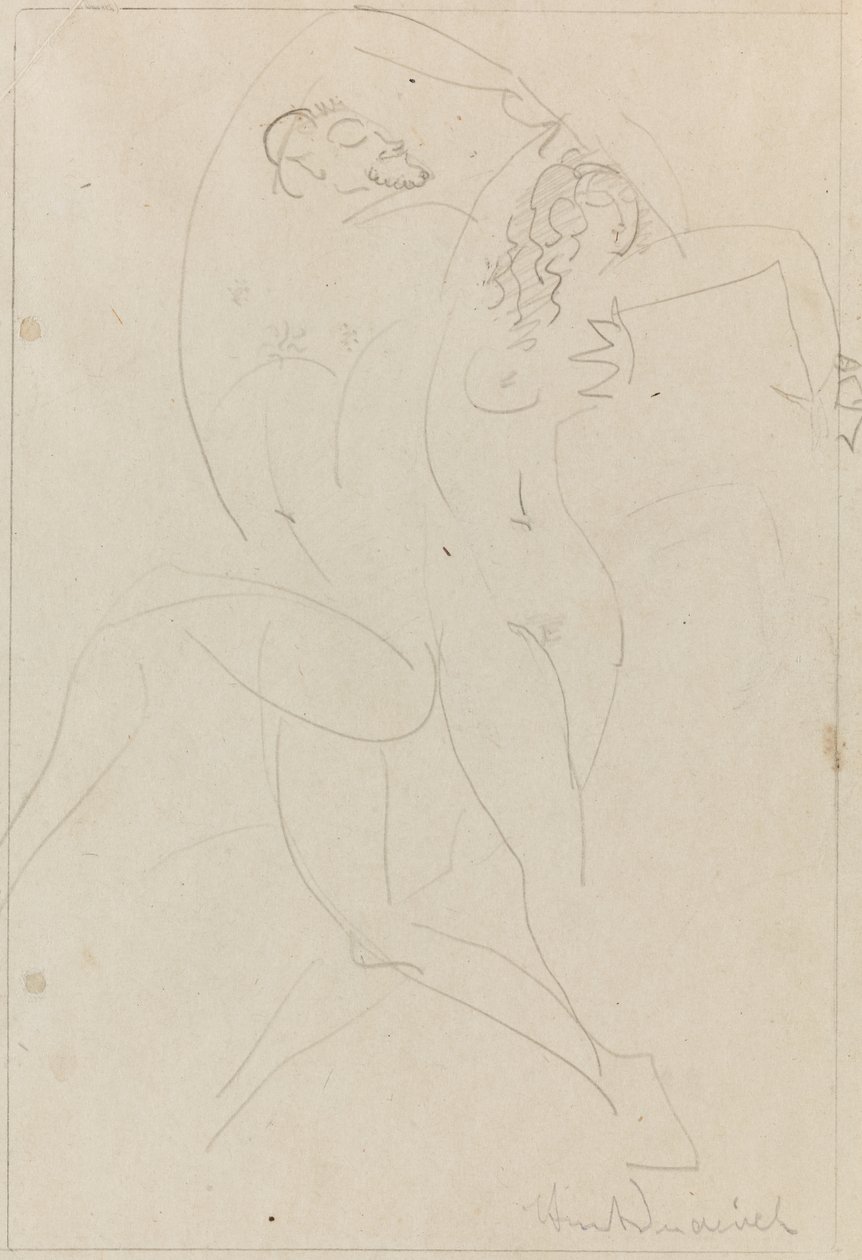 Nymfe og satyr, ca. 1915 (grafit på papir) af Wilhelm Hunt Diederich
