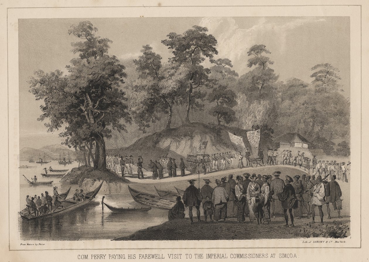 Com. Perry på afskedsbesøg hos de kejserlige kommissærer i Simoda, 1855 af Wilhelm Joseph Heine