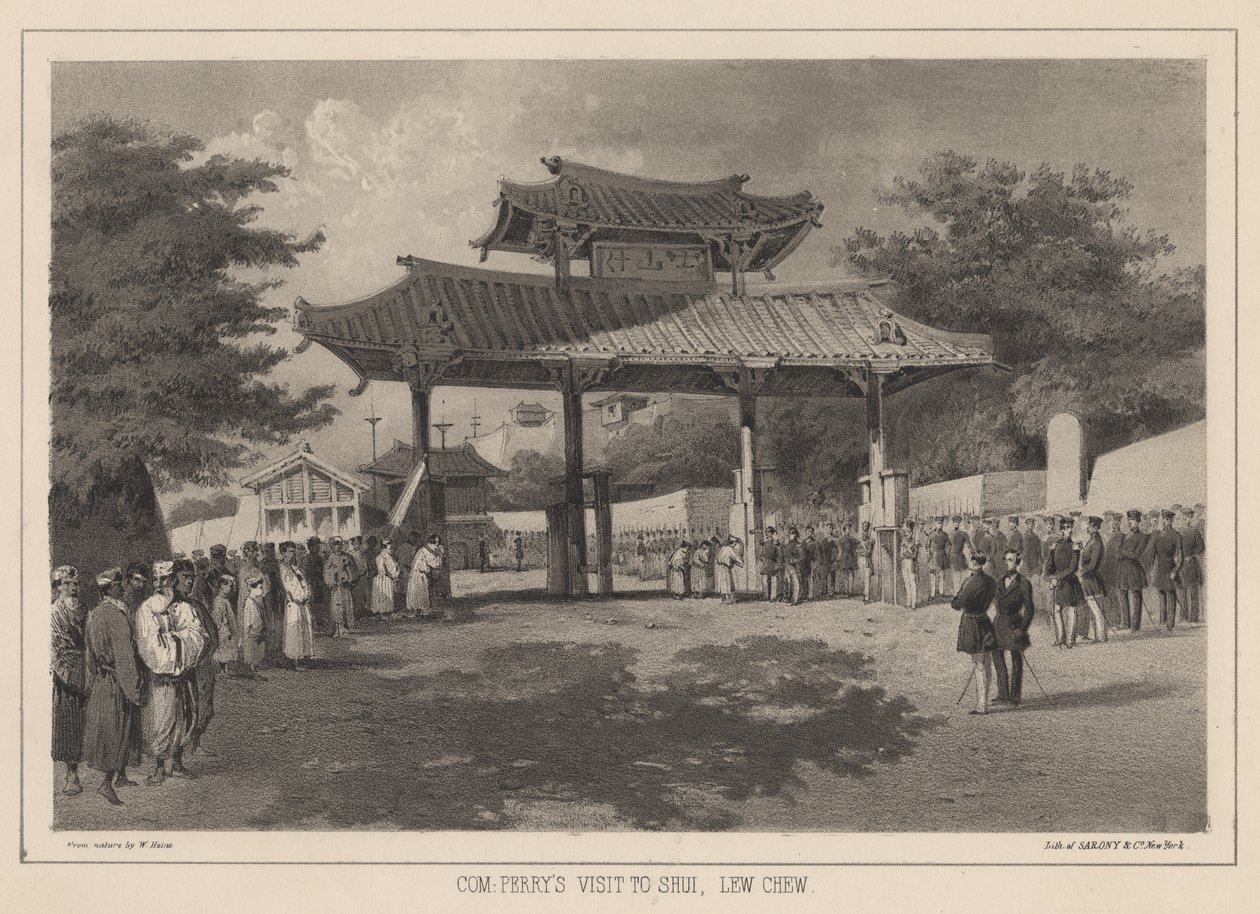 Com: Perrys besøg hos Shui, Lew Chew, 1855 af Wilhelm Joseph Heine
