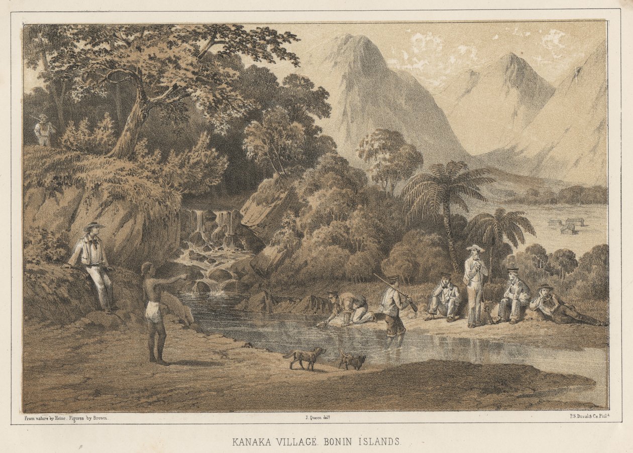 Kanaka Village Bonin Islands, 1855 af Wilhelm Joseph Heine