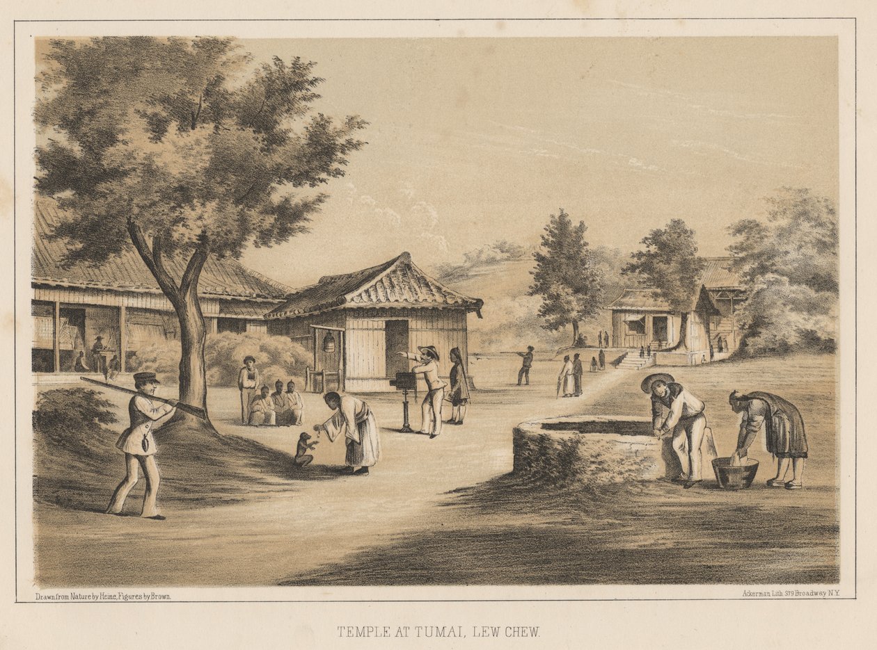 Templet i Tumai, Lew Chew, 1855 af Wilhelm Joseph Heine