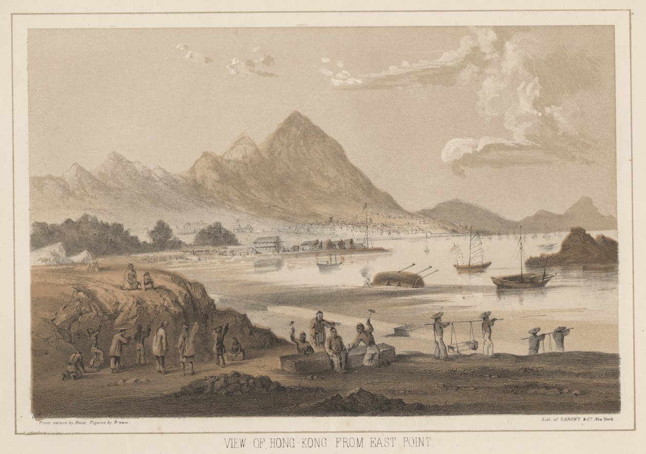 Udsigt over Hong Kong fra East Point, 1855 af Wilhelm Joseph Heine