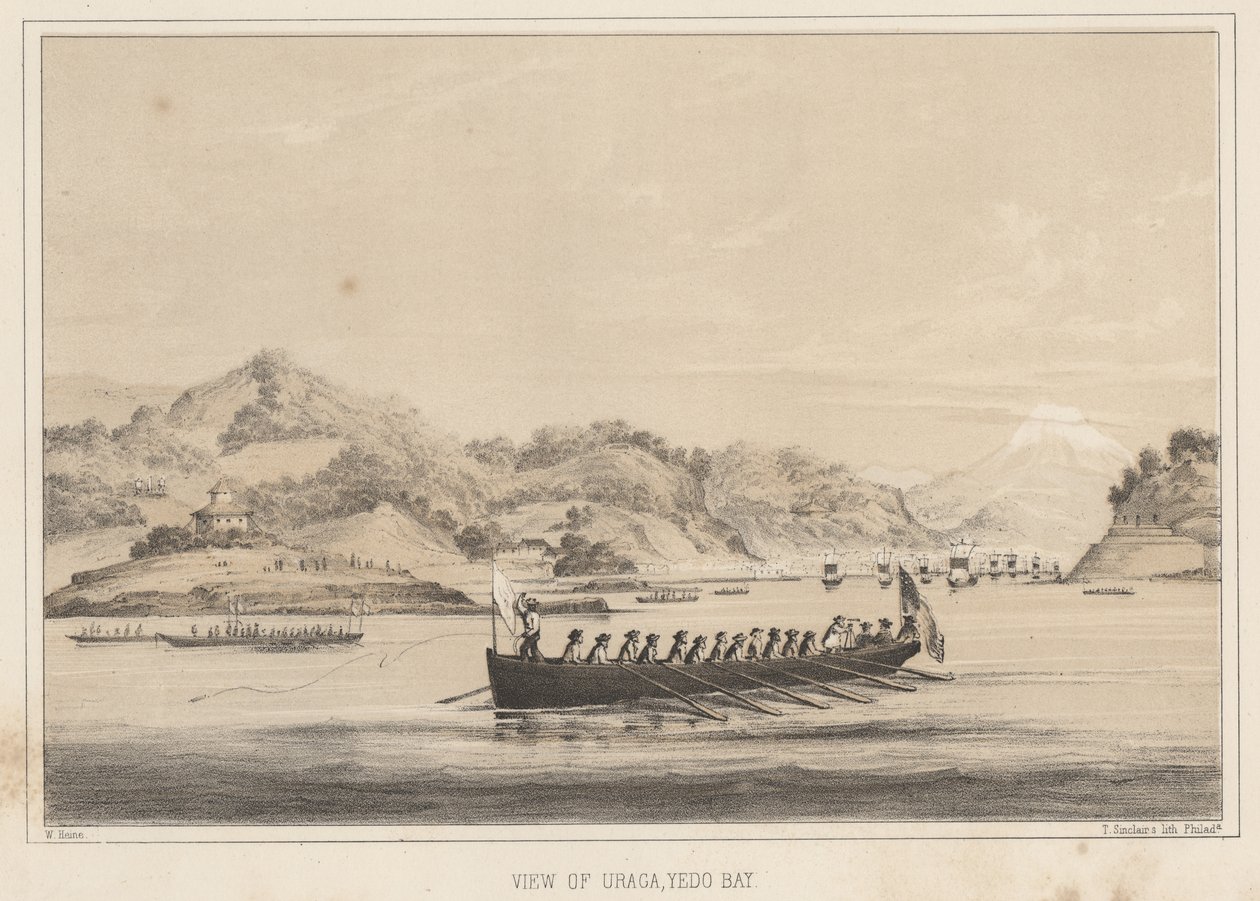 Udsigt over Uraga, Yedo-bugten, 1855 af Wilhelm Joseph Heine
