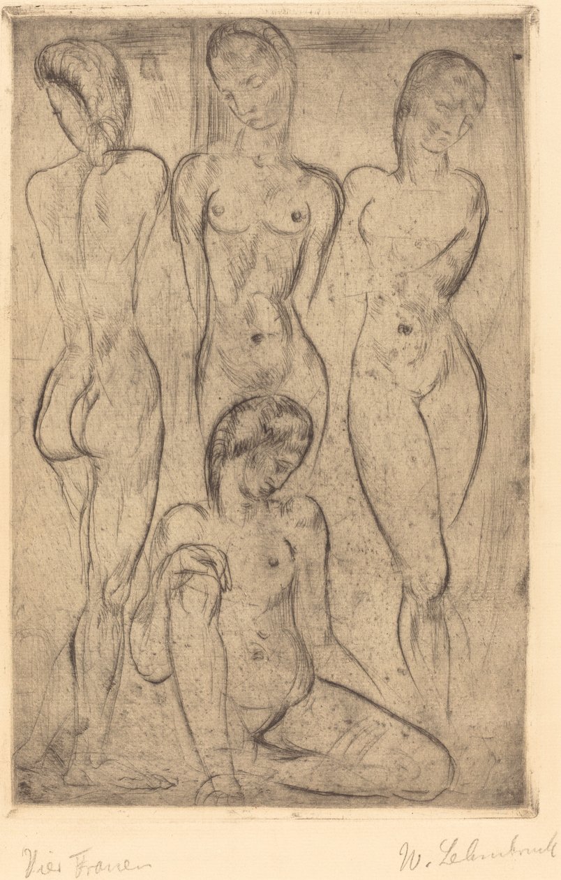 Fire kvinder; Tre stående, en siddende (fire kvinder; tre stående, en siddende) af Wilhelm Lehmbruck