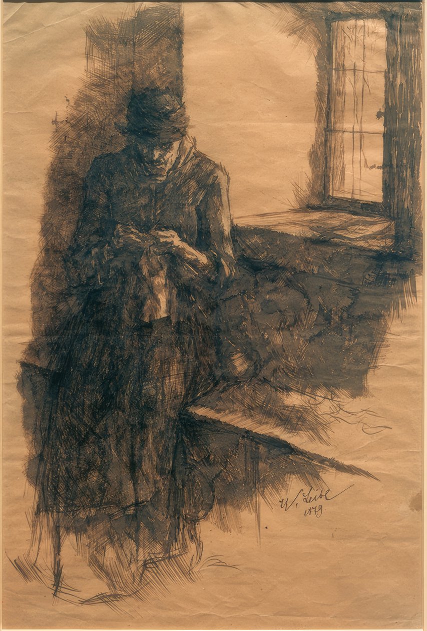 Gammel bondekone strikker af Wilhelm Maria Hubertus Leibl