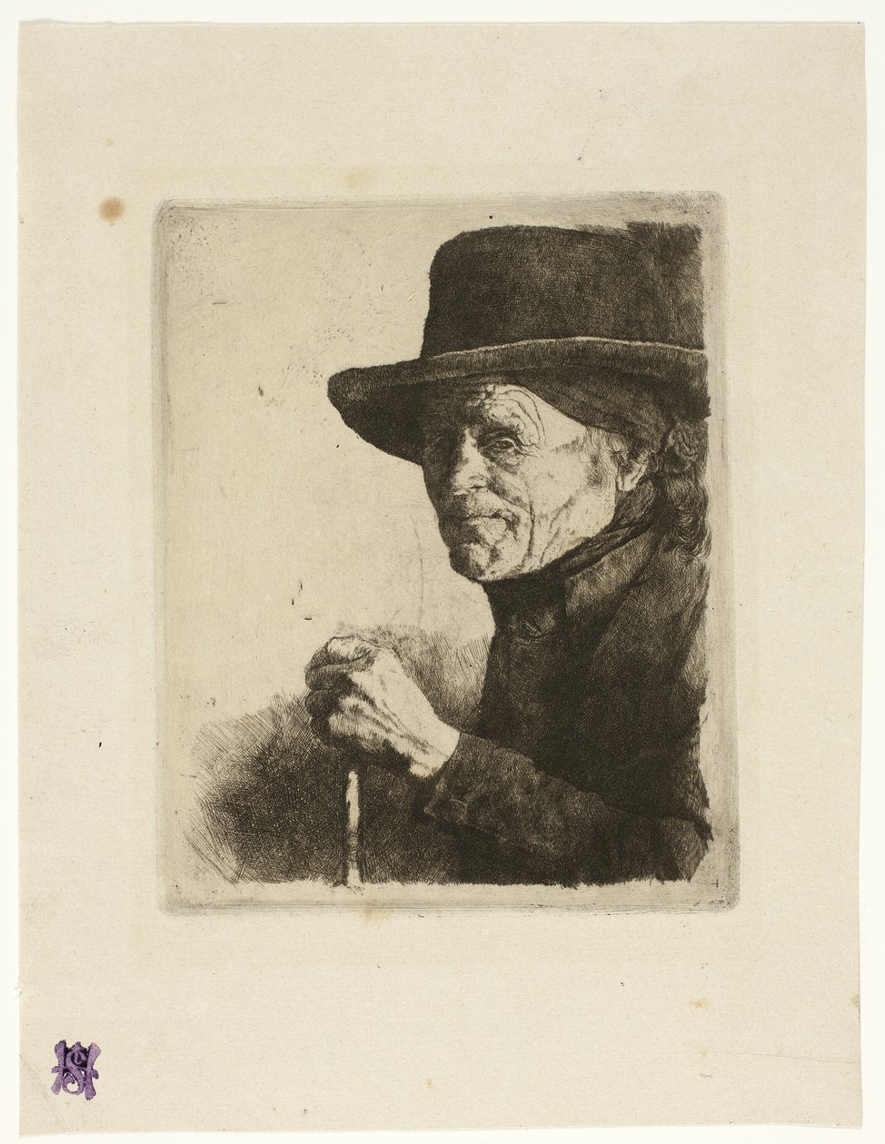 Gammel mand med en vandrestav af Wilhelm Maria Hubertus Leibl