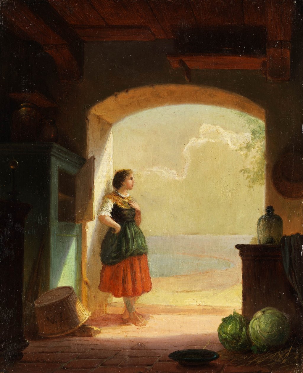 Ung pige ved portindgangen. 22,5 x 19 cm af Wilhelm Lichtenheld