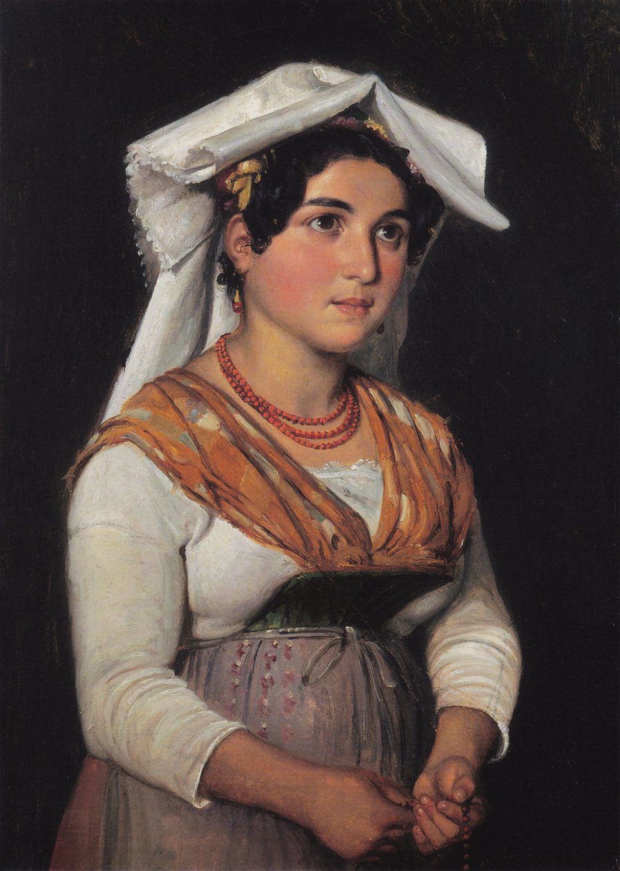 En ung, stående italiensk kvinde, der holder en rosenkrans af Wilhelm Marstrand