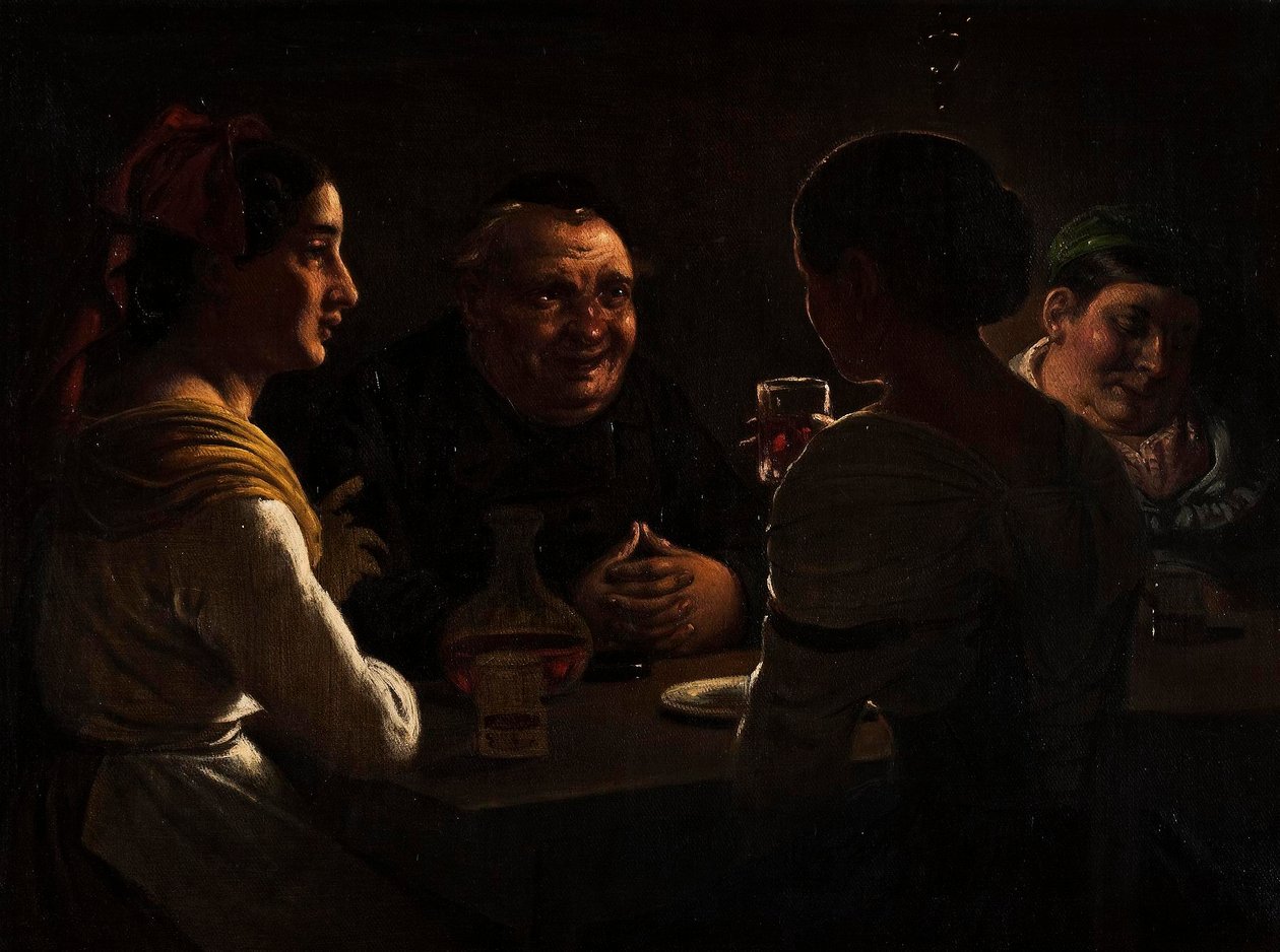 Abbed, der spøger med to unge piger af Wilhelm Marstrand