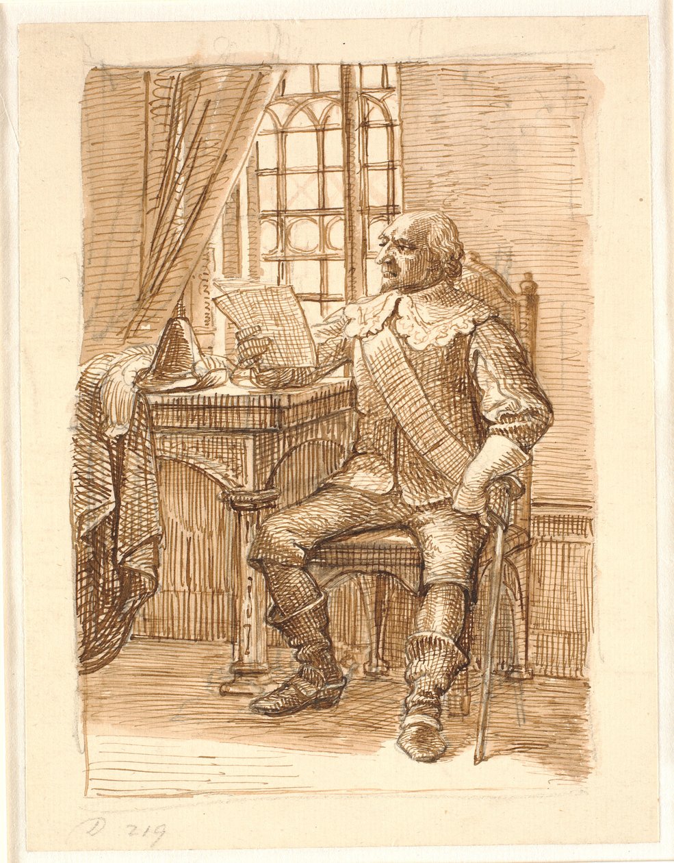 Adelsmand fra Chr. 4.s tid sidder og læser et brev af Wilhelm Marstrand