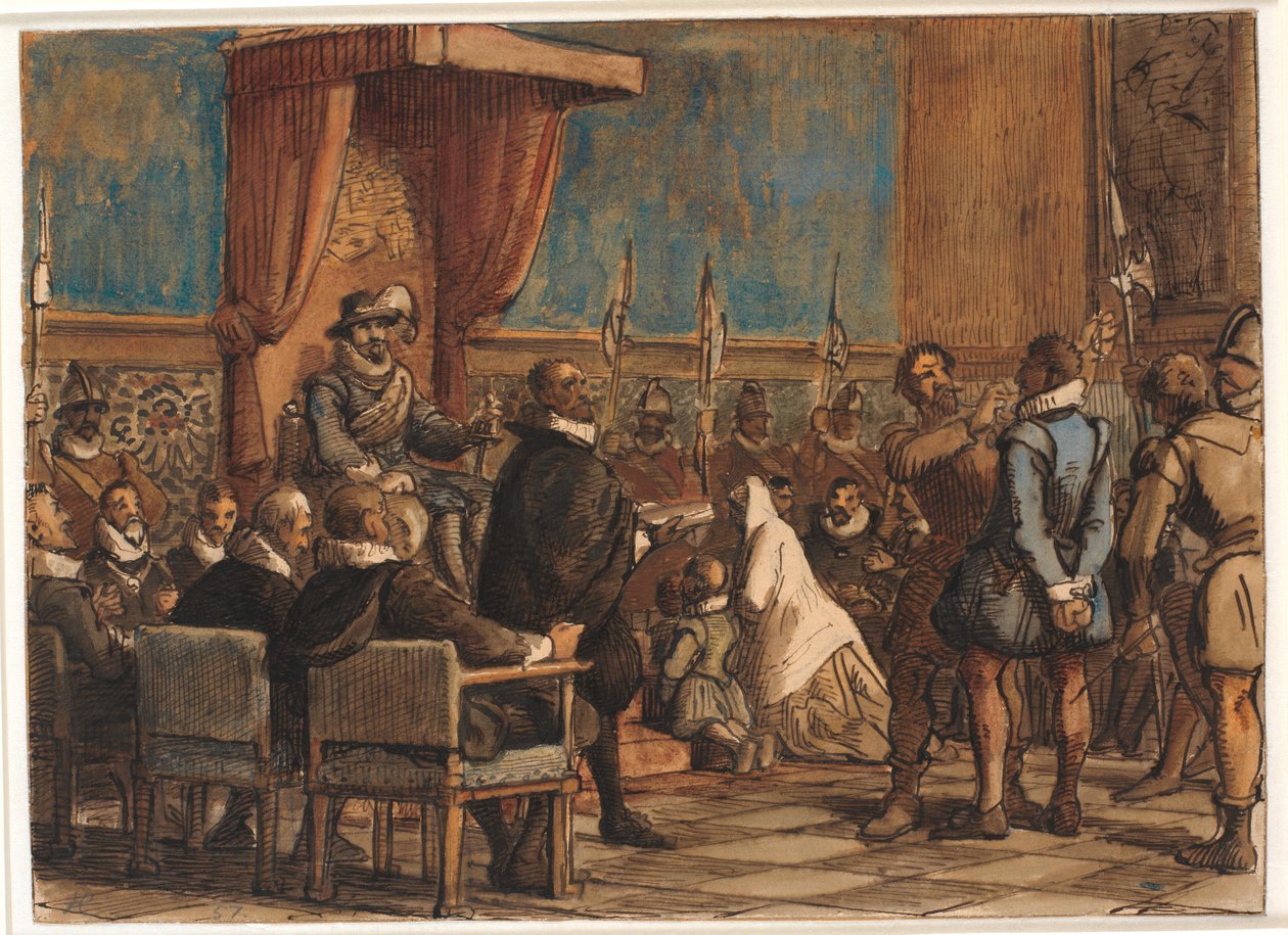 Chr. 4. lader bødlen tage ordenskæden og sværdet fra falskneren Christopher Rosenkrantz af Wilhelm Marstrand