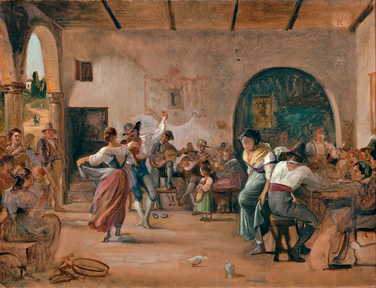 Dance in an Osteria, ca. 1860 (olie på kort) af Wilhelm Marstrand
