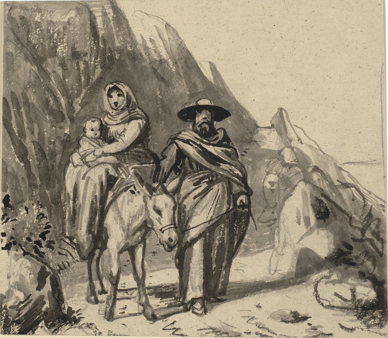 Den Hellige Familie, i mellem klipper på vej til Ægypten af Wilhelm Marstrand