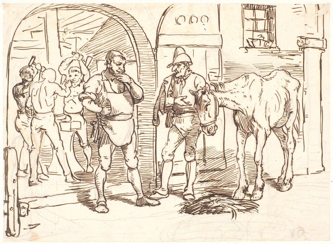 Den gamle hest føres til en romersk smedie af Wilhelm Marstrand