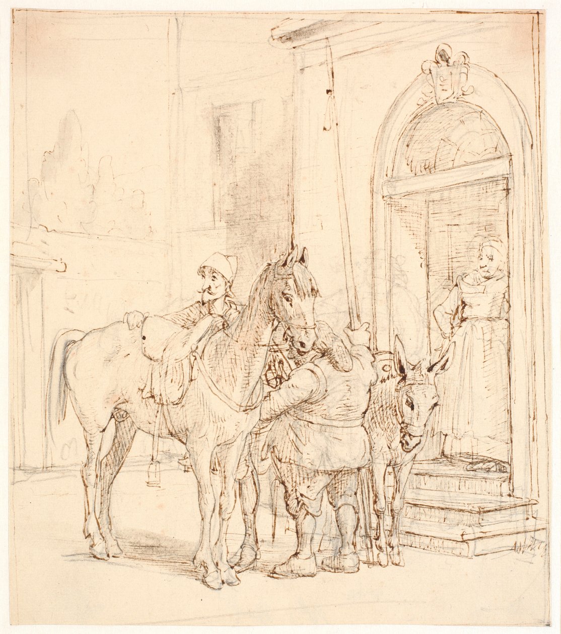 Don Quixote og Sancho Pansa uden for værtshuset af Wilhelm Marstrand