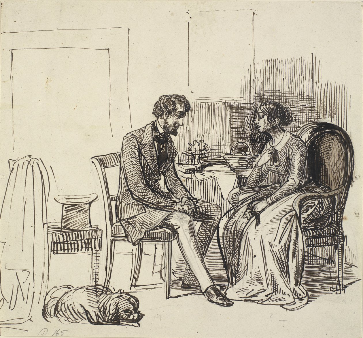 En herre på visit hos en yngre dame af Wilhelm Marstrand