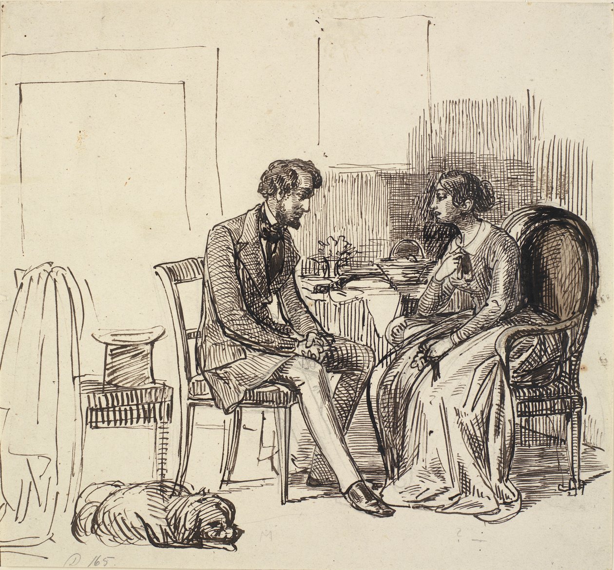 En herre på visit hos en yngre dame af Wilhelm Marstrand