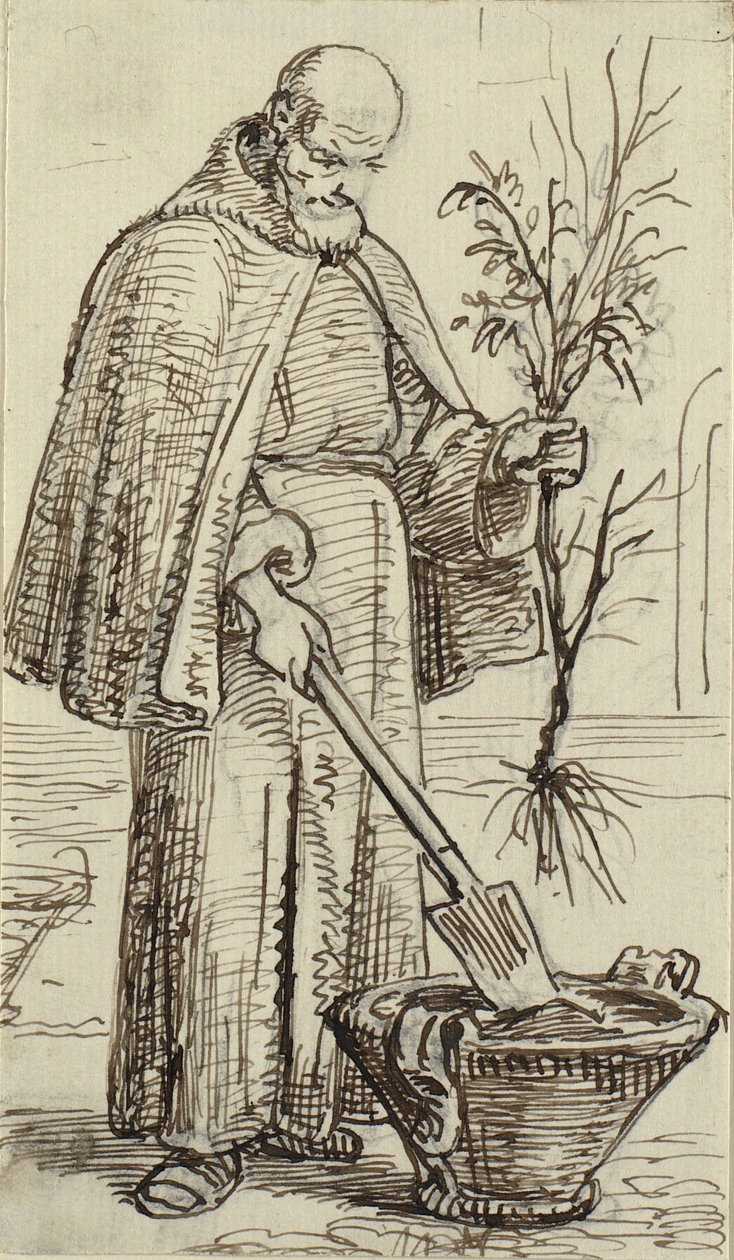 En munk planter et træ af Wilhelm Marstrand