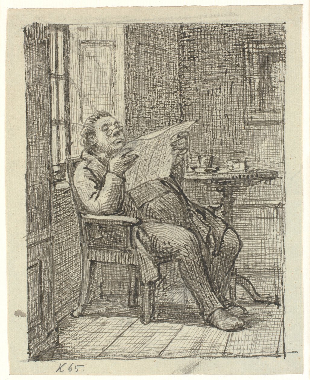 En tyk avislæsende herre med sin kaffe af Wilhelm Marstrand