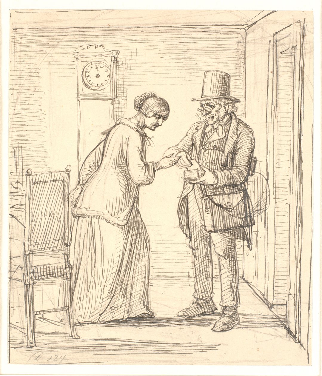 En yngre dame modtager er brev af postbudet af Wilhelm Marstrand
