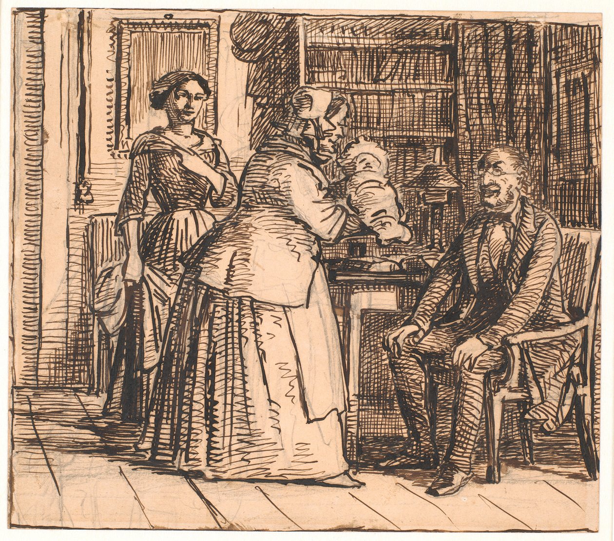 Jordemoderen præsenterer arvingen af Wilhelm Marstrand