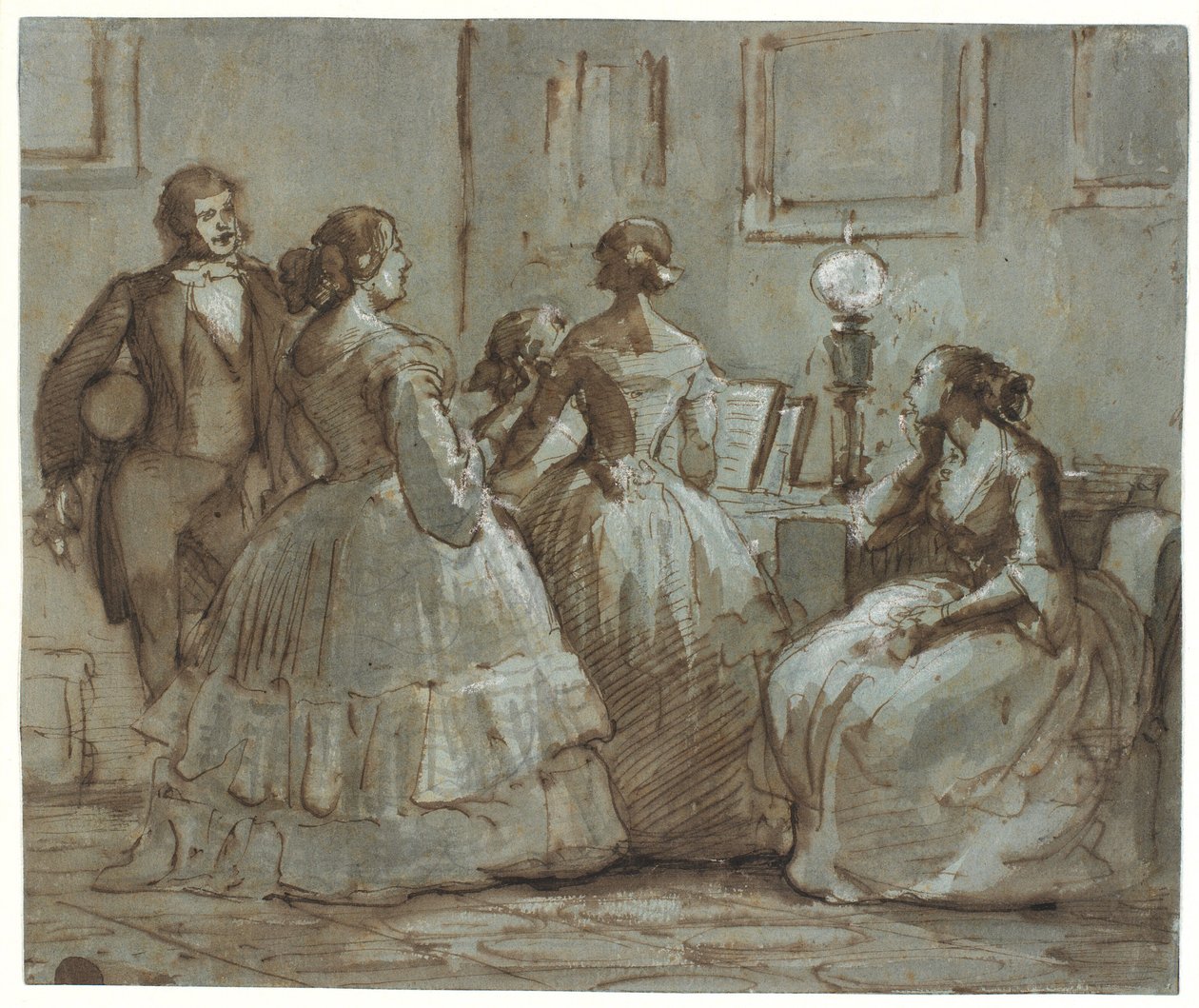 Københavnsk selskabsscene, der musiceres af Wilhelm Marstrand