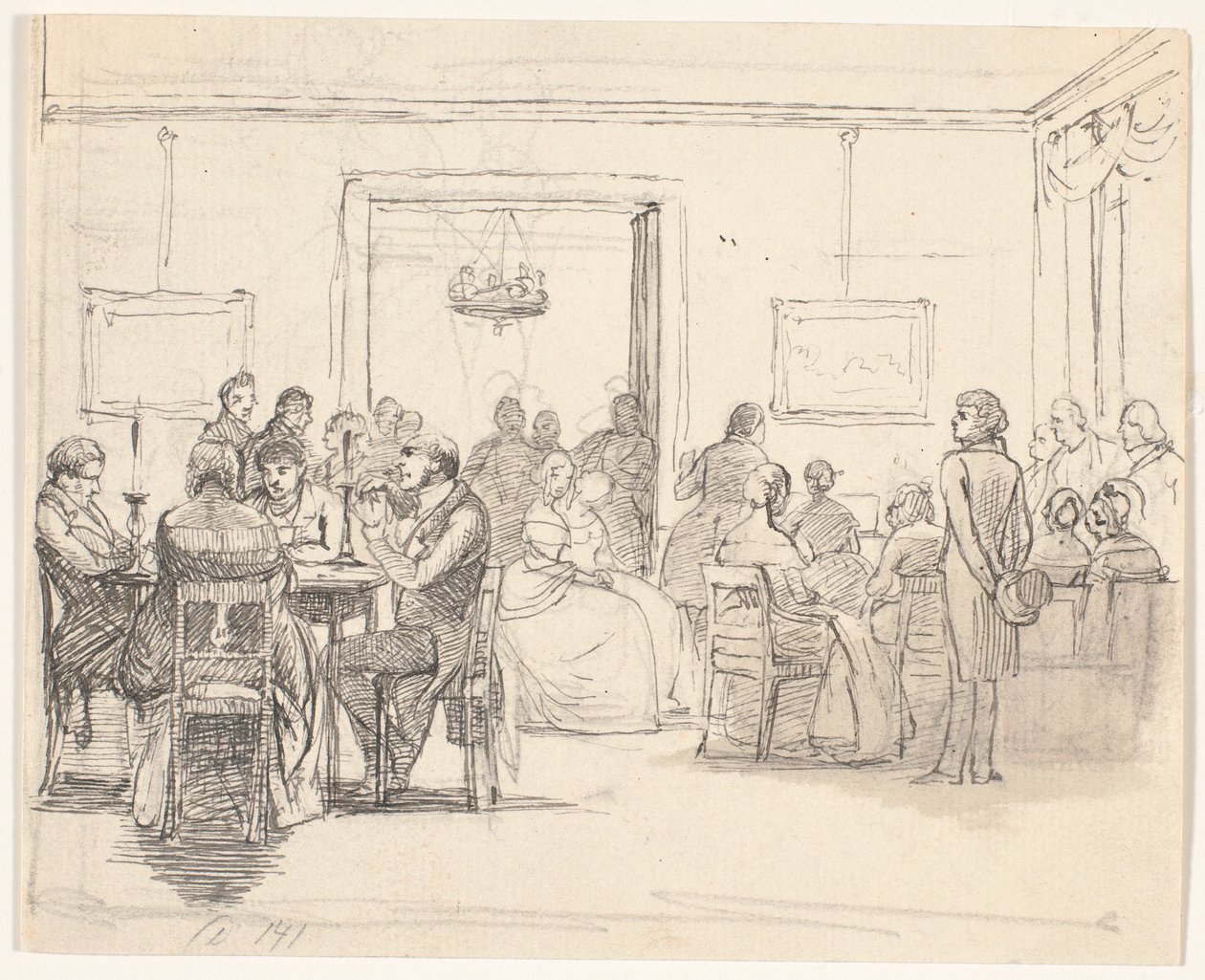 Københavnsk selskabsscene, t.v. kortspillere, t.h. musiceres der af Wilhelm Marstrand