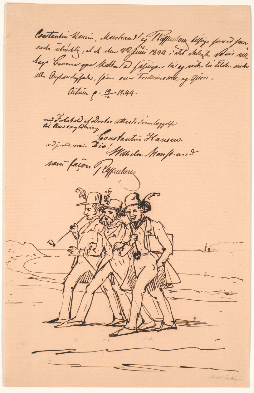 Marstrand, Constantin Hansen og Raffenberg på fodtur af Wilhelm Marstrand