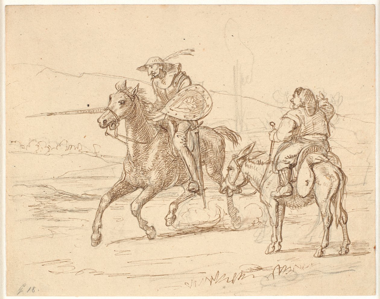 Mens Sancho ser til, går Don Quixote til angreb af Wilhelm Marstrand