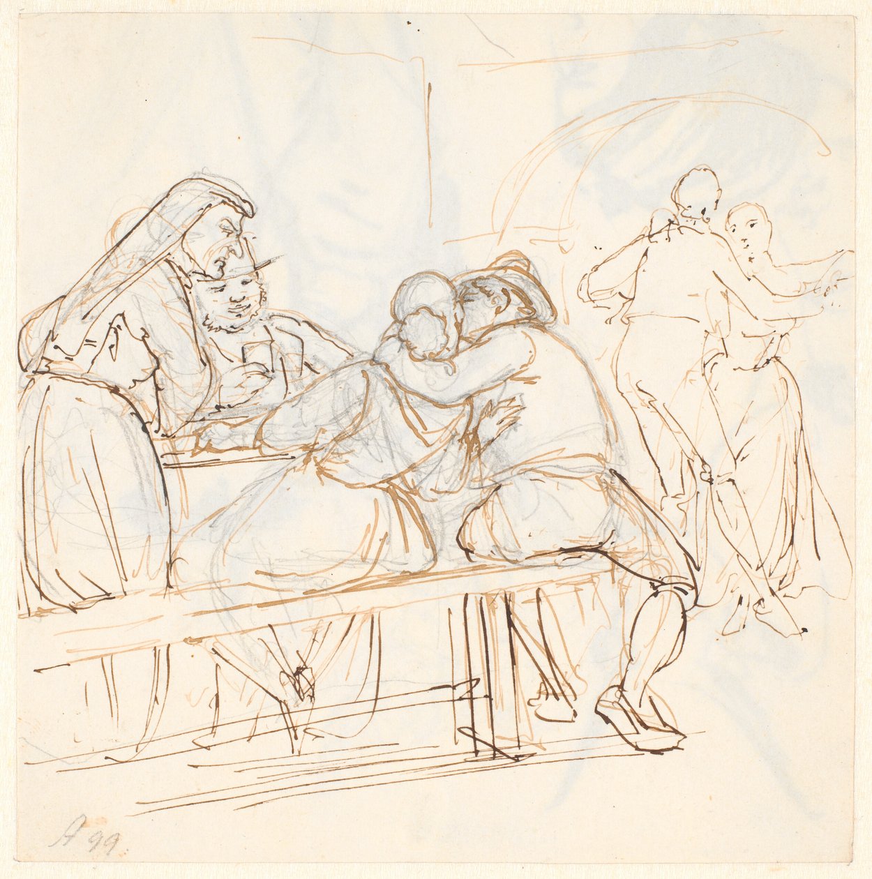 Osteriscene, i forgrunden kysser et siddende par hinanden af Wilhelm Marstrand
