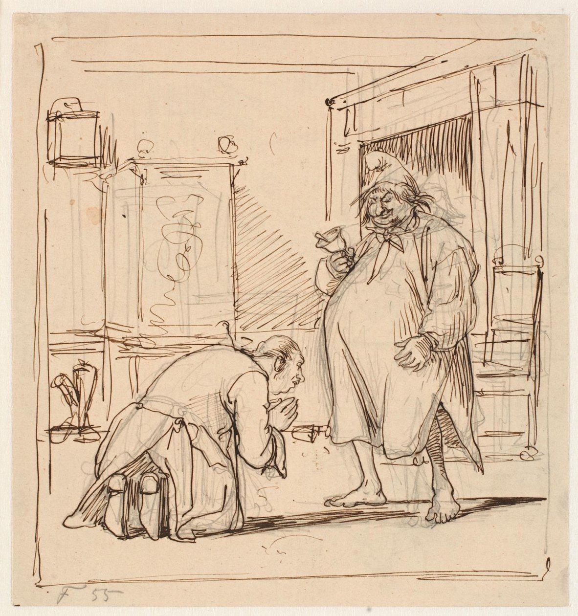 Peder Paars 1. bog 4. sang. Per Degn ræddes for fogeden af Wilhelm Marstrand