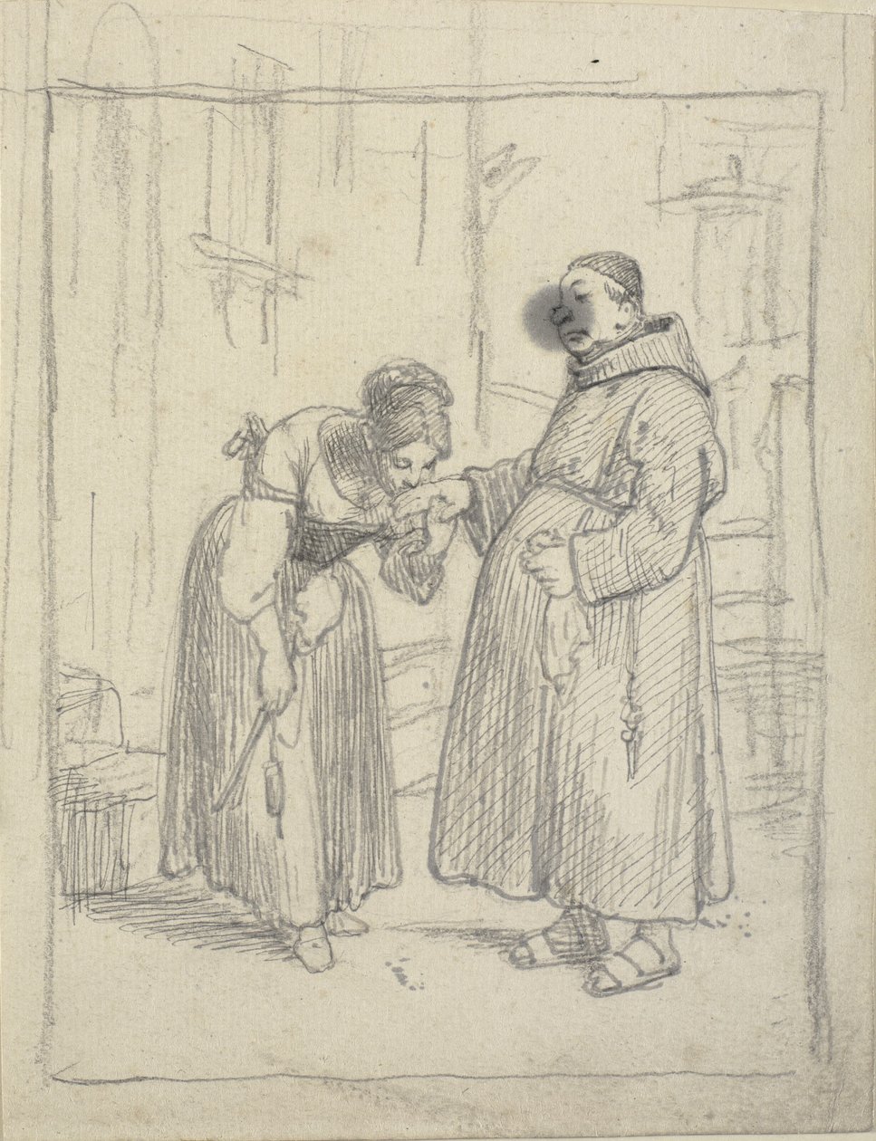 Pige kysser en munks hånd af Wilhelm Marstrand