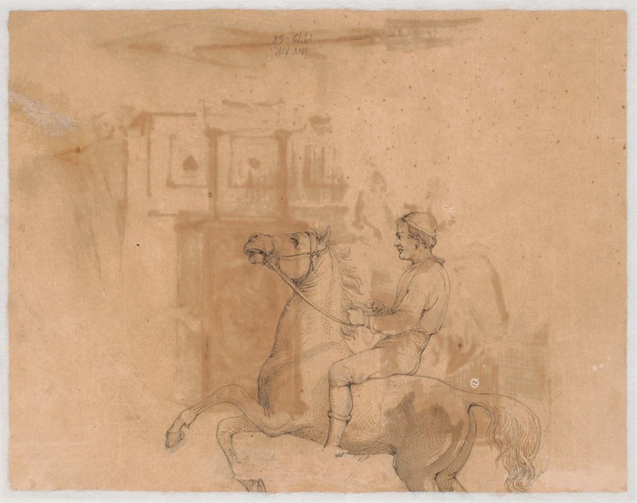 Reitender Bauer auf einem steigenden Pferd af Wilhelm Marstrand