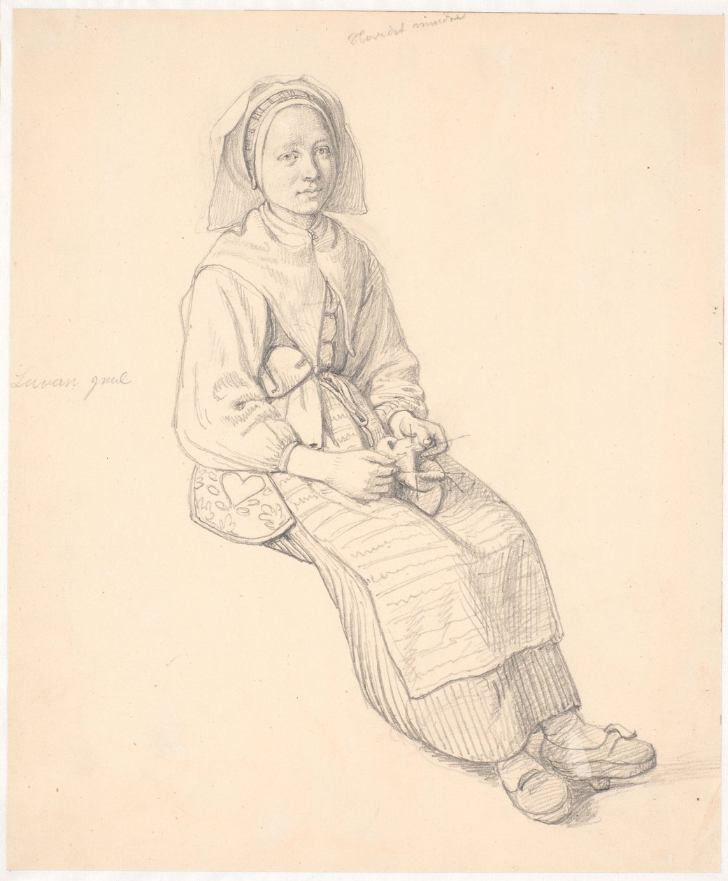 Siddende svensk kone med strikketøj af Wilhelm Marstrand