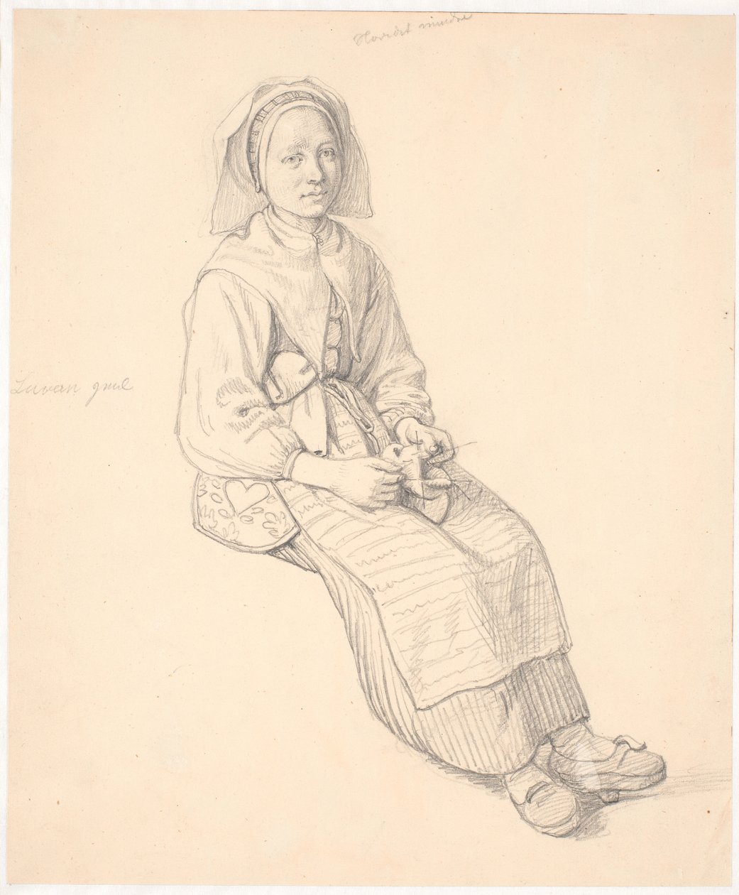 Siddende svensk kone med strikketøj af Wilhelm Marstrand