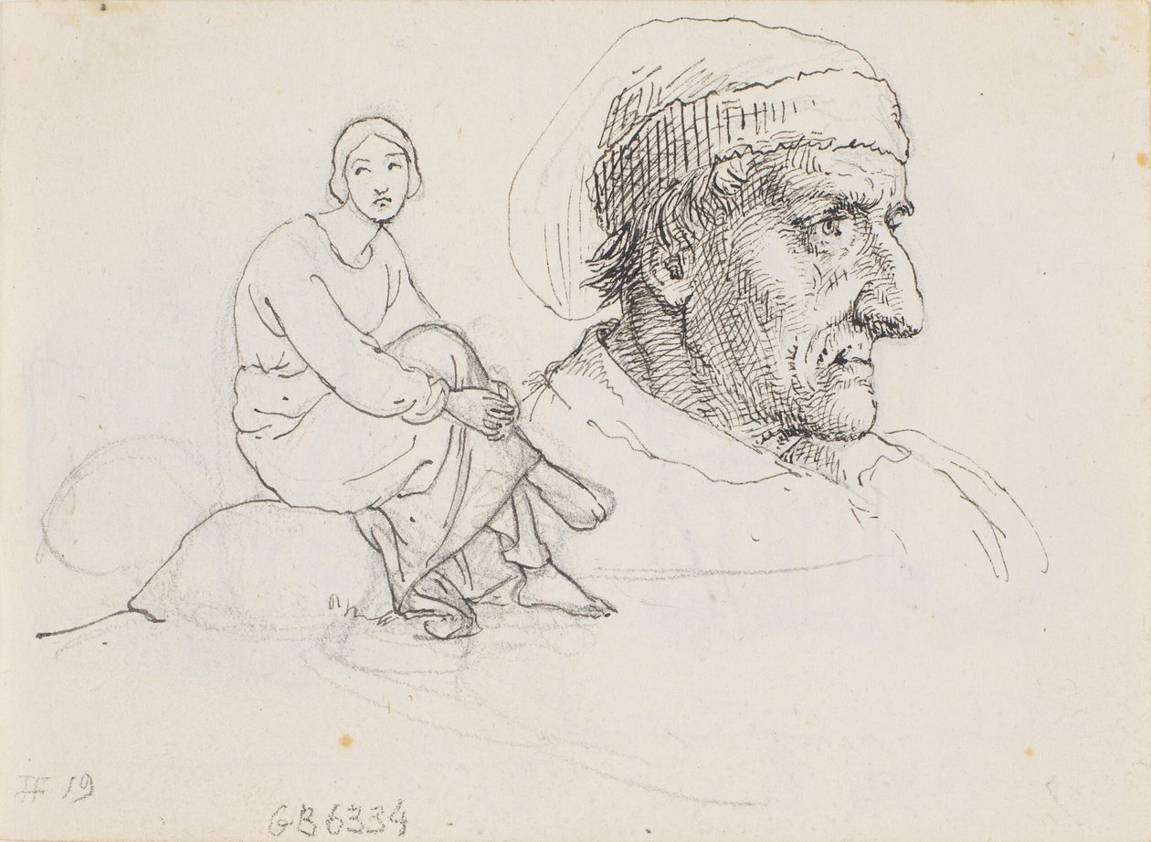 Studiehoved og siddende kvinde af Wilhelm Marstrand
