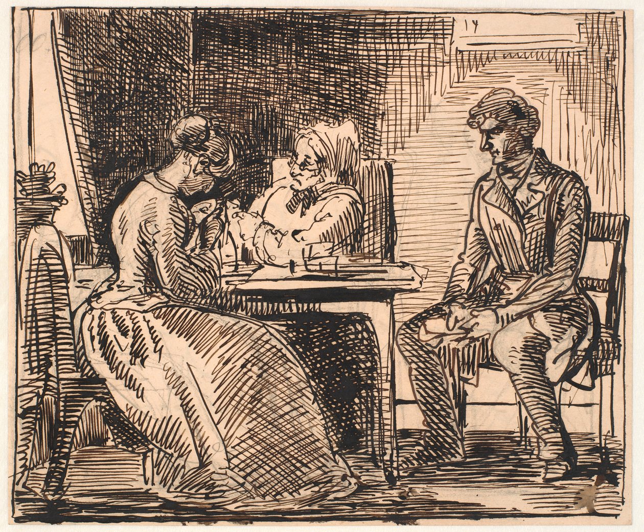 Udkast til "Billede af hverdagslivet" (Frierens besøg) af Wilhelm Marstrand