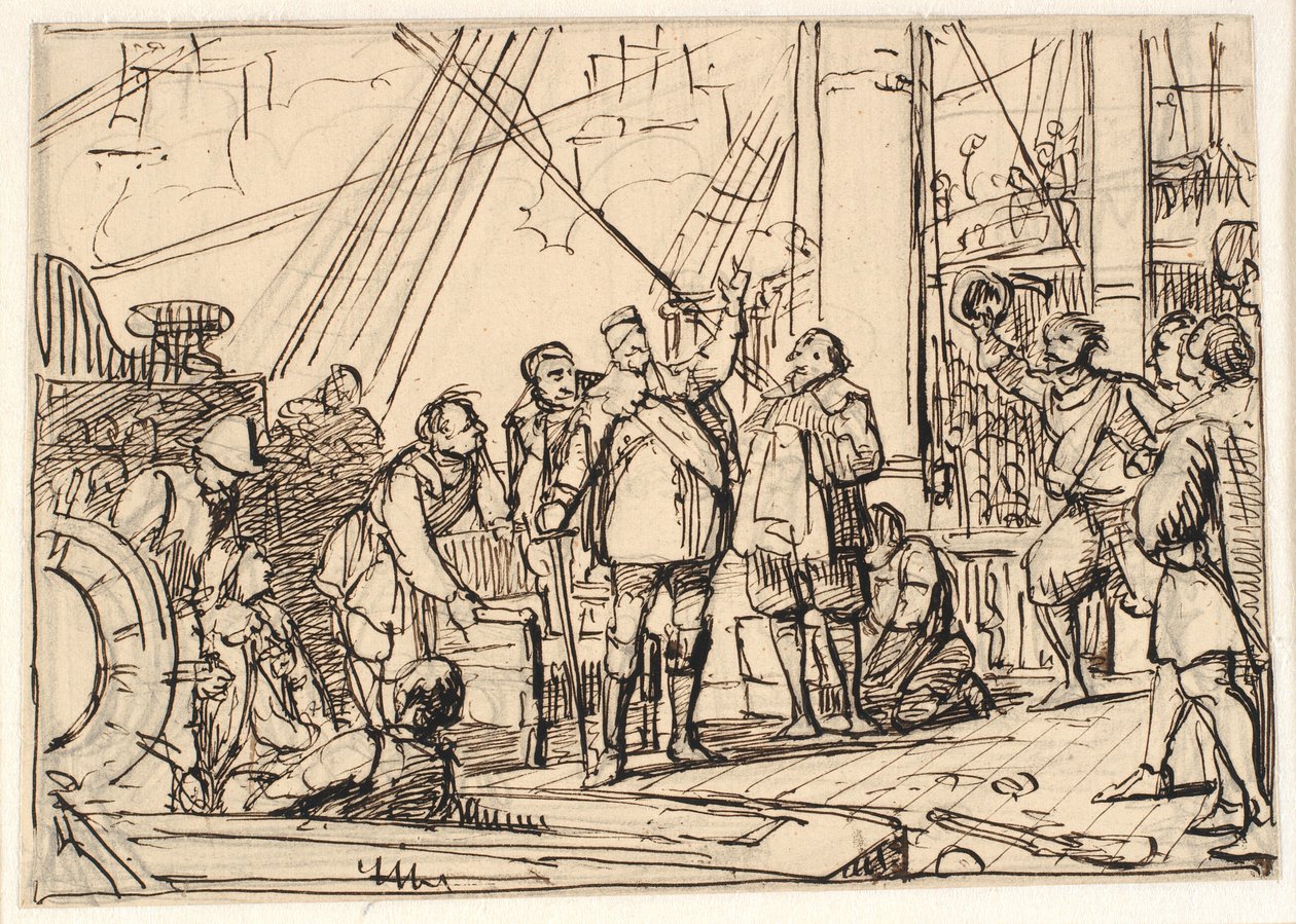 Udkast til maleriet i Chr. 4.s kapel i Roskilde "Chr. 4. på Trefoldigheden" af Wilhelm Marstrand