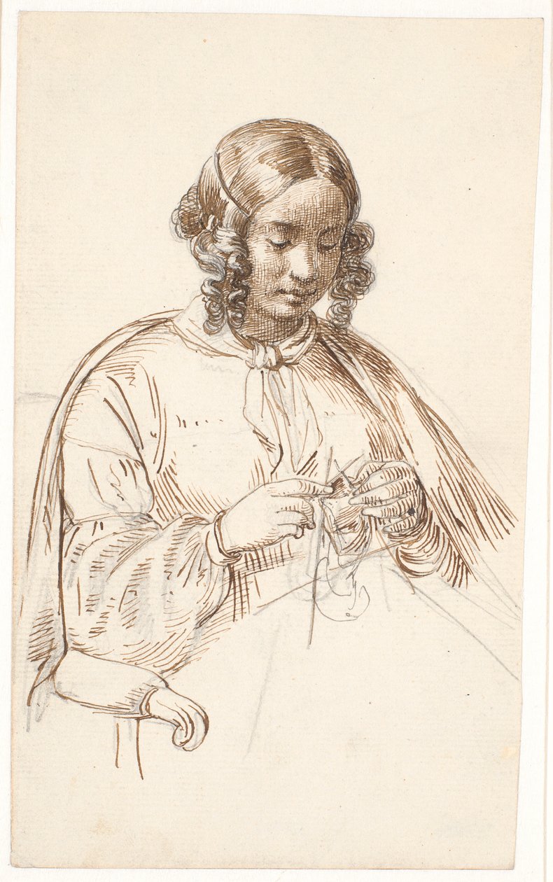 Ung strikkedame, halvfigur af Wilhelm Marstrand