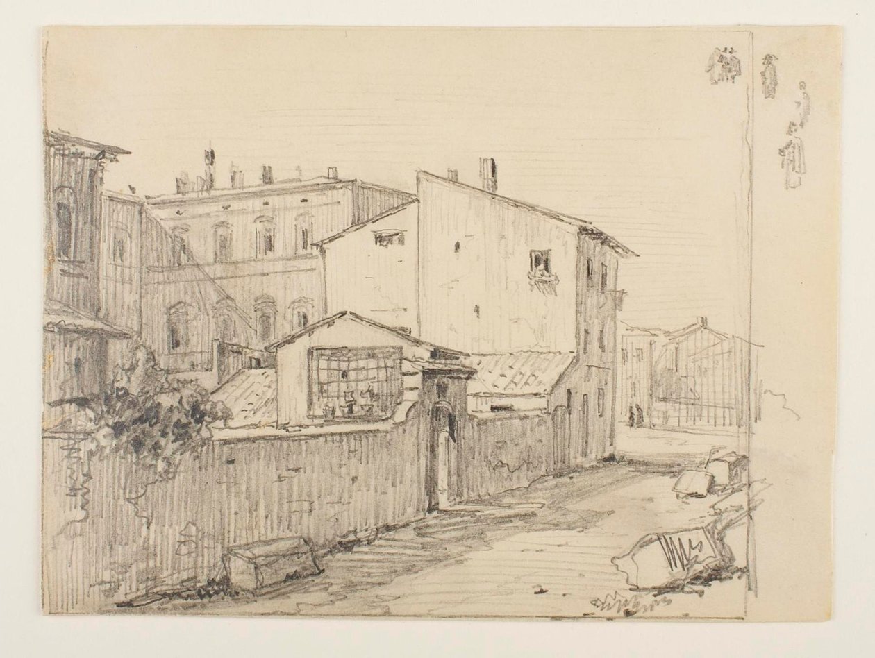 Vicolo delle Colonette di Barberini og Thorvaldsens små atelierer foran Palazzo Barberini af Wilhelm Marstrand