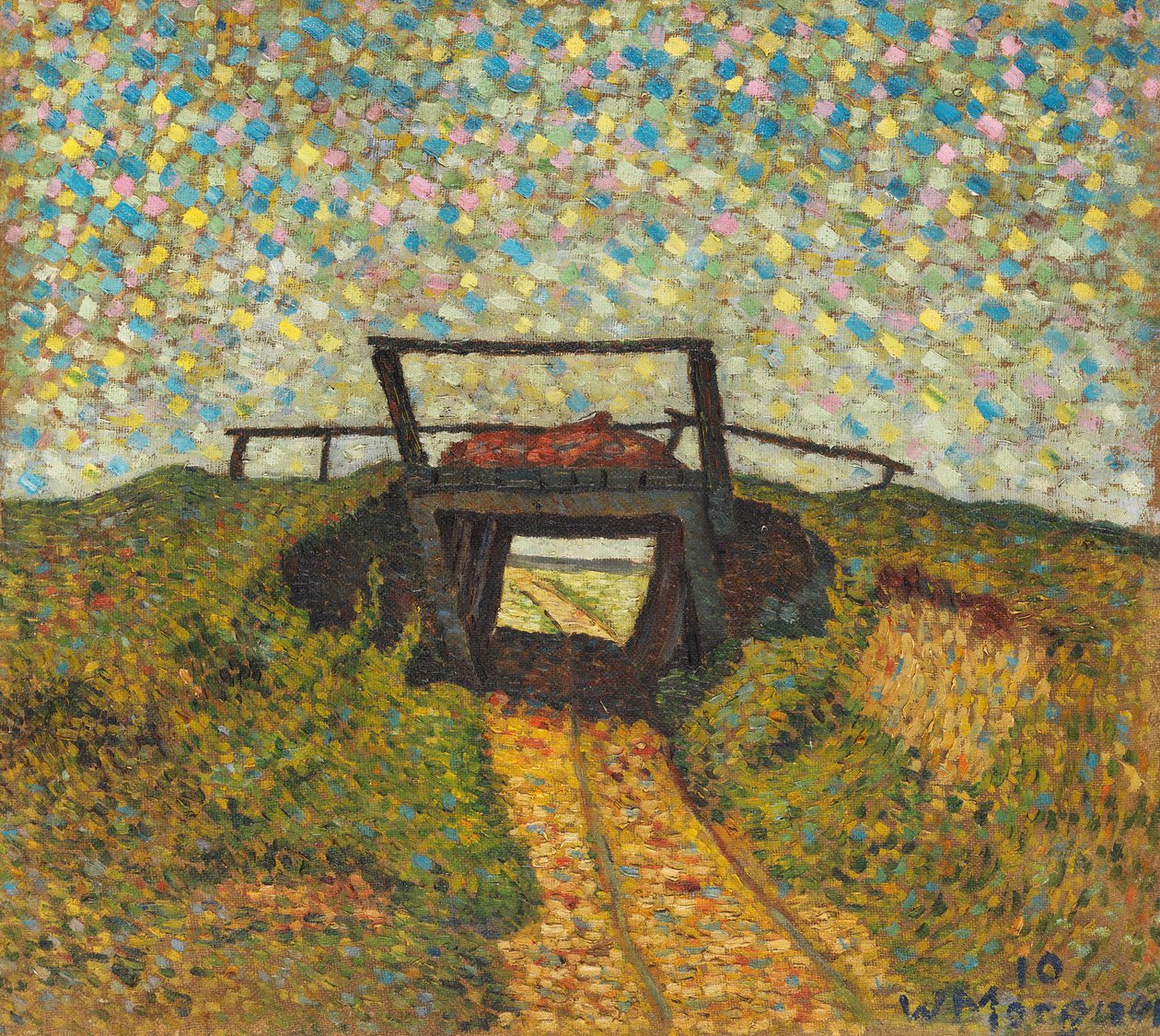 Landskab med lille bro ved Soest, 1910. af Wilhelm Morgner